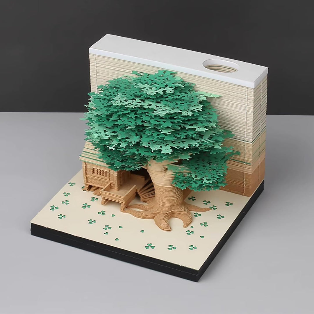 MEICHI 3D Notizblock, nicht verklebt, 3D Baumhaus (Grün) Papierkunst mit Anzeigebox glasklar, 9 x 9
