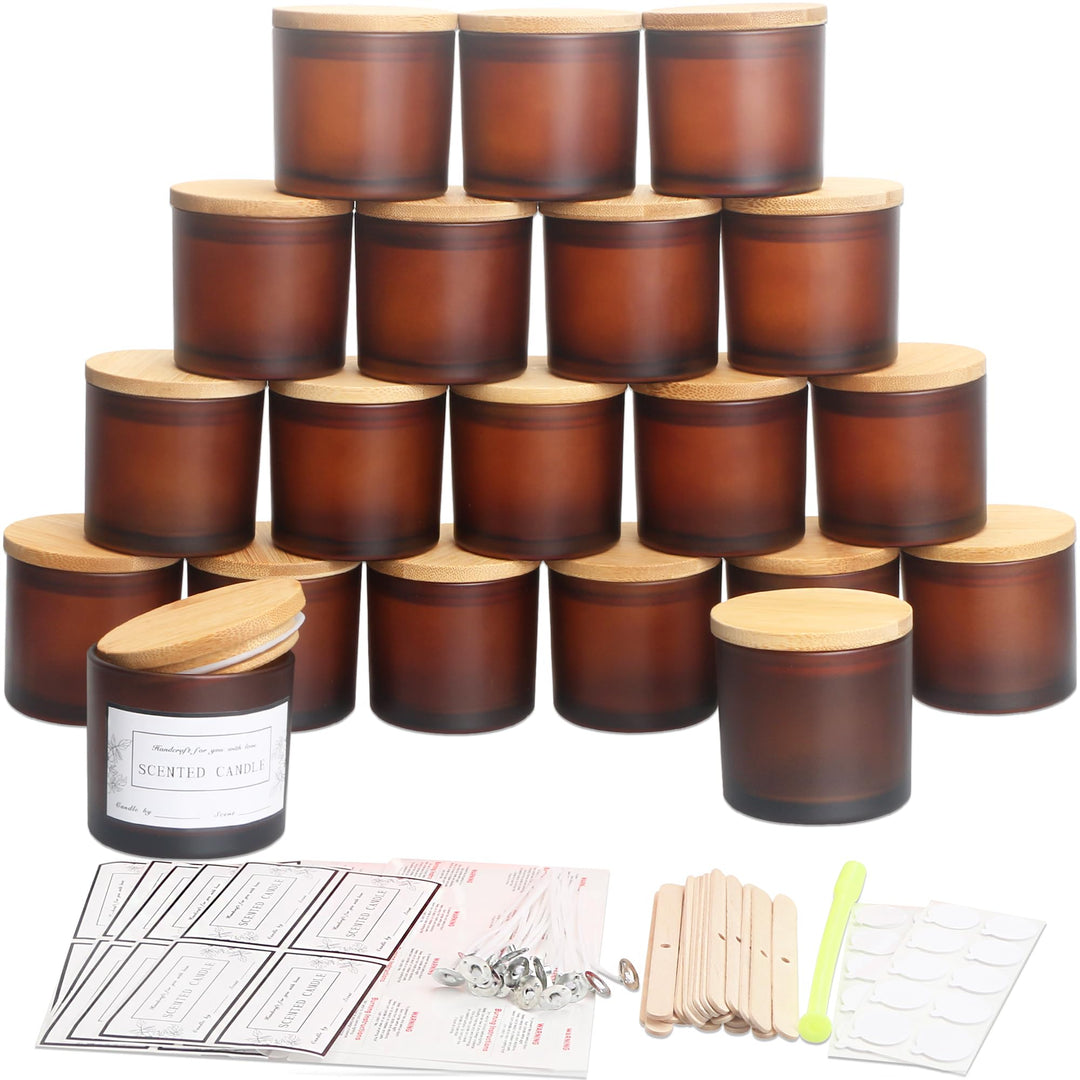 MILIVIXAY 20 Stück 118 ml Milchglas-Bernstein-Kerzengläser mit Deckeln und Kerzenherstellungs-Kits –