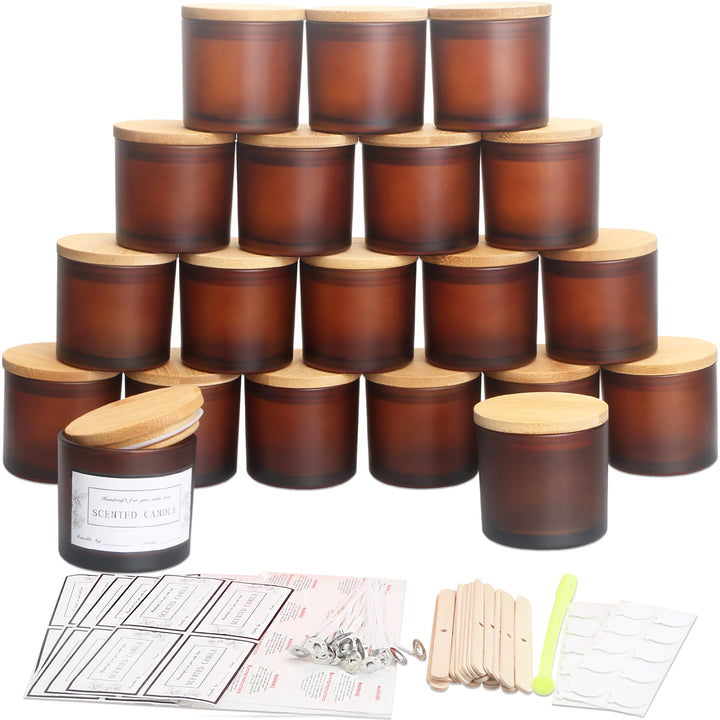 MILIVIXAY 20 Stück 118 ml Milchglas-Bernstein-Kerzengläser mit Deckeln und Kerzenherstellungs-Kits –