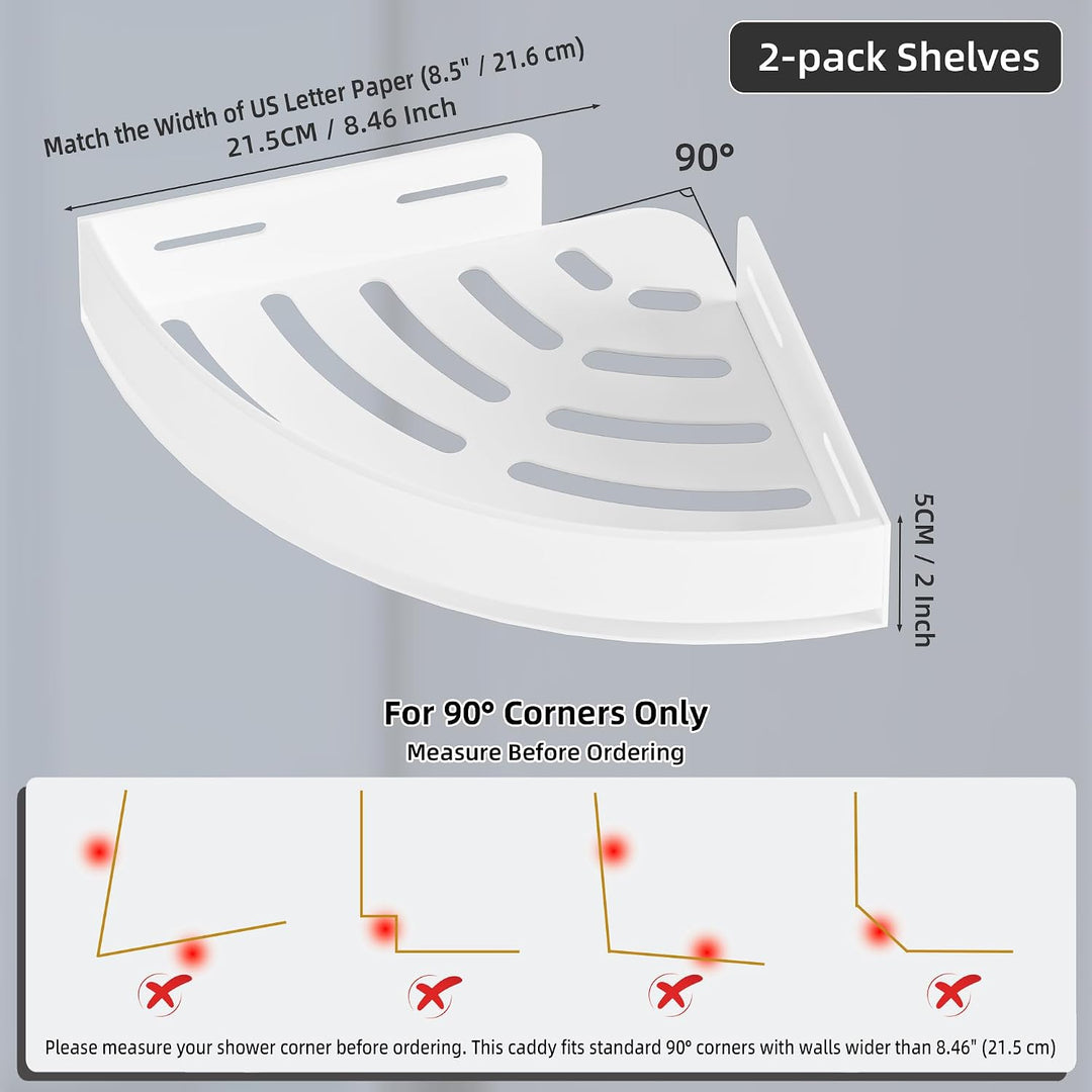 Weiss Duschablage Ecke 2er-Set - Rostfreier Duschregal Ohne Bohren aus Aluminiumlegierung, Shampoo H