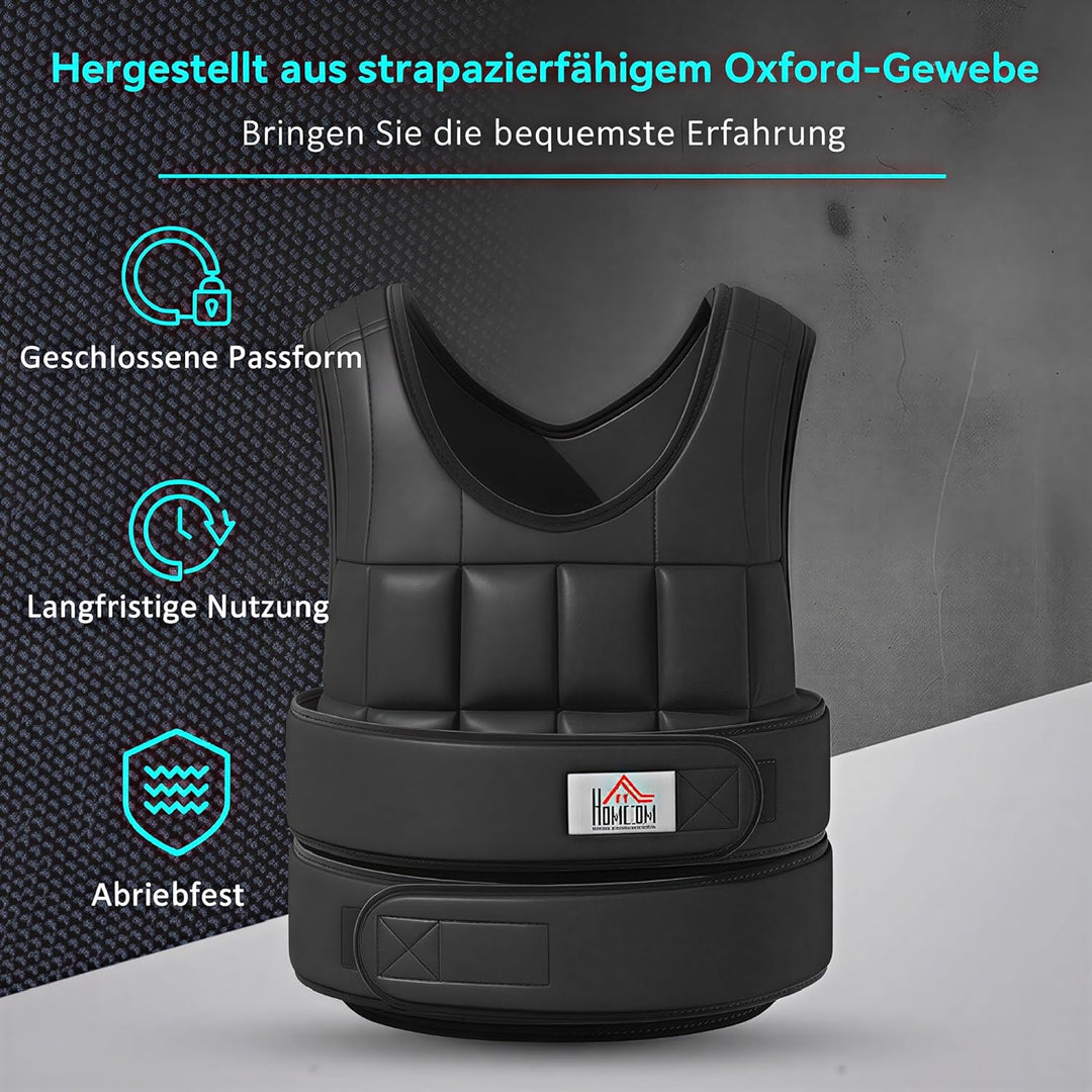 HOMCOM Gewichtsweste 20 KG verstellbare Trainingsweste mit herausnehmbaren Gewichten und Klettversch