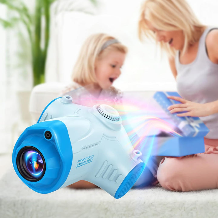 Kinderkamera mit Projektor, CHAKEYAKE 2 in 1 1080P Kinder Kamera mit Stativ, 32GB-Karte, 2500mAh Akk