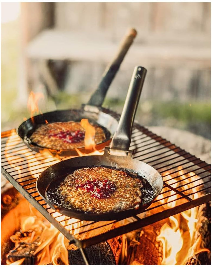 Jägerpfanne mit Metall Klappgriff | zum Outdoor kochen & braten über offenem Feuer oder Grill | Eise