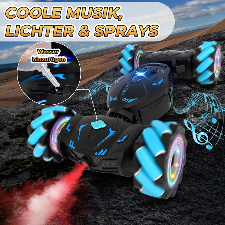 Pristar Ferngesteuertes Auto, RC Car Auto mit Licht und Sprühen, Drift Car Spielzeug 4WD 2,4 GHz 360