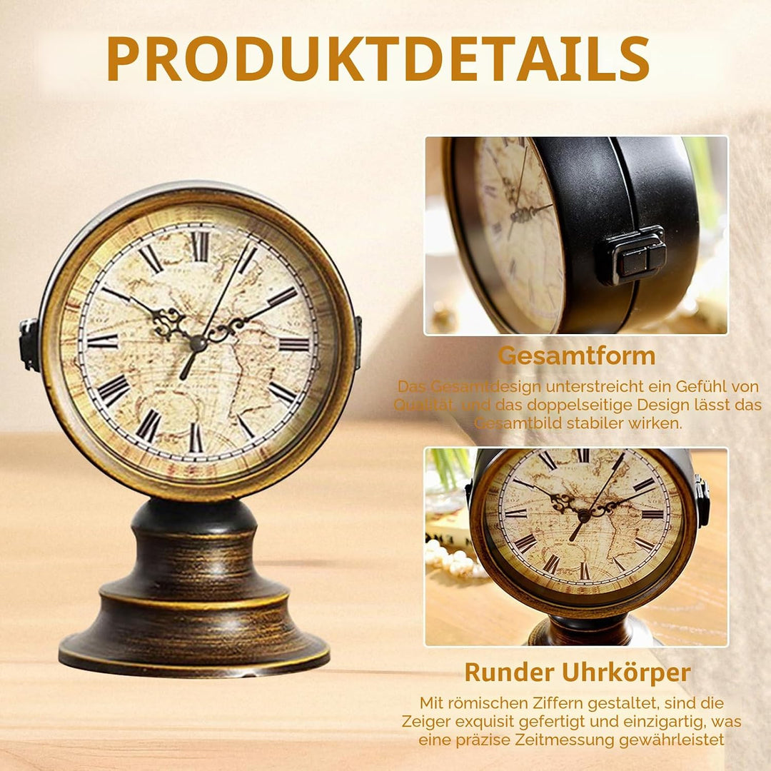 Doppelseitige Tischuhr Vintage, Europäischer Stil Vintage Schreibtisch Uhr, Retro Nacht Mantel Runde