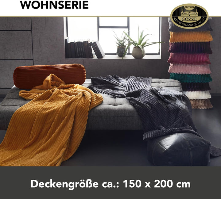 Gözze - Kuschelweiche Wohndecke in Cord Optik, 1620g/Stück, 150 x 200 cm - Silber, Silber