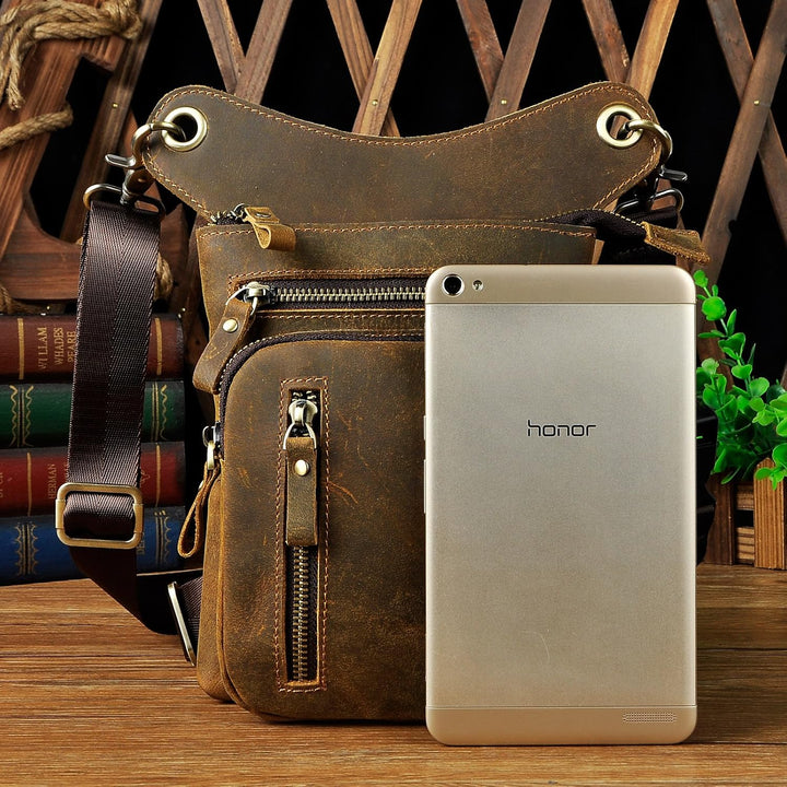 Le'aokuu Herren Leder Motorrad Hüfttasche Messenger Schulter Drop Leg Bag