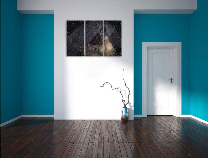 Pixxprint Mops Decke / 3-Teilig/Gesamtmass 120cm Leinwandbild bespannt auf Holzrahmen/Wandbild Kunst