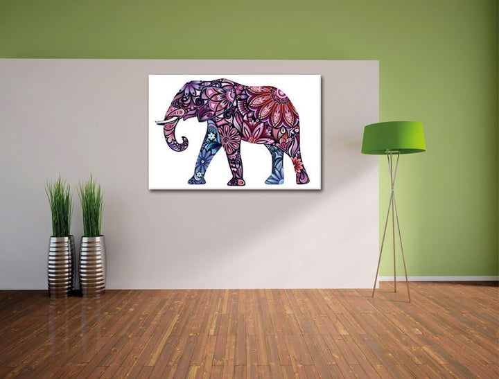 Elefant mit Ornamenten Format: 100x70 auf Leinwand, XXL riesige Bilder fertig gerahmt mit Keilrahmen