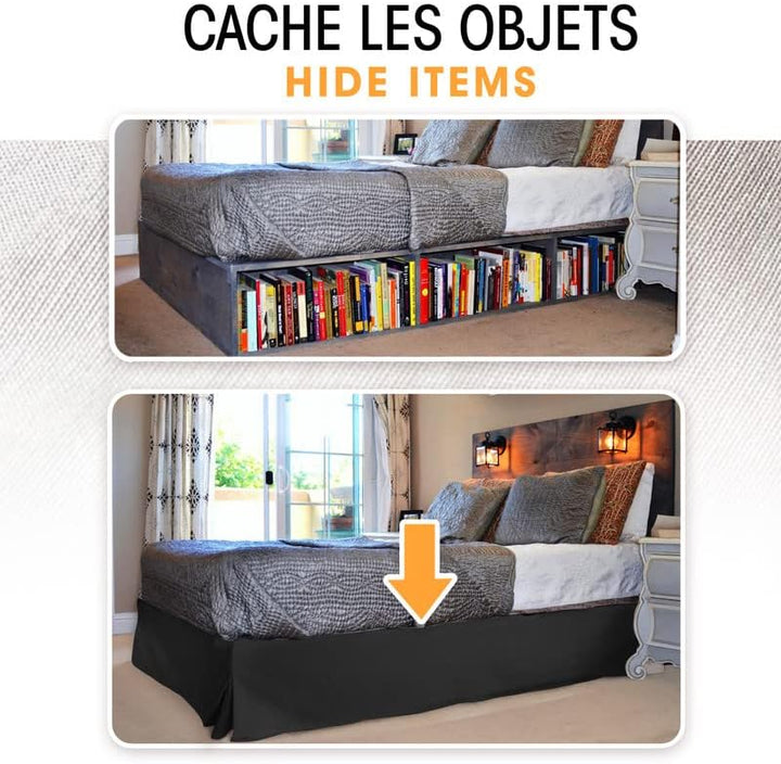 Betthusse 135x190 Schwartz - 4 Seiten von 30 cm – Bettvolant 135x190 135 x 190 cm Schwarz, 135 x 190