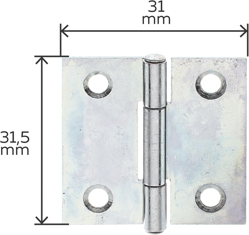 Hinge Rectangular 31 x 31 mm / 50 Stk. Oberflaeche: galvanisch gelb verzinkt, 31 x 31 mm