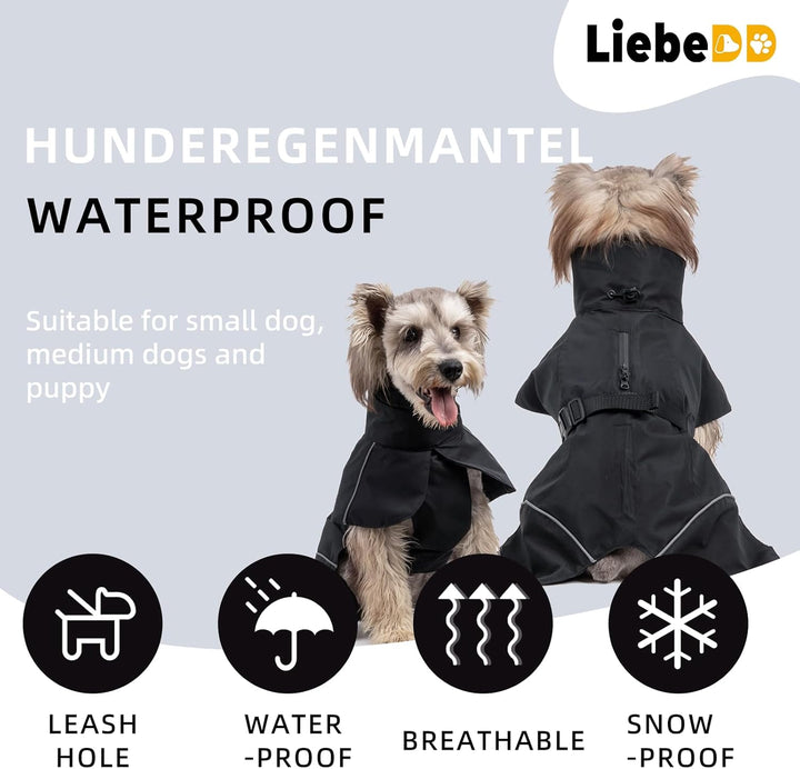 Hunderegenmantel Wasserdicht Regenjacke Hund mit Geschirrloch, Reflektierende Regencape Hund Verstel