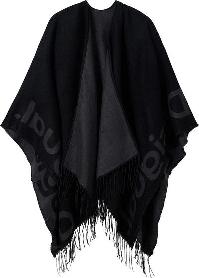 Desigual Women's Poncho_Logo Paris, Black, One Size