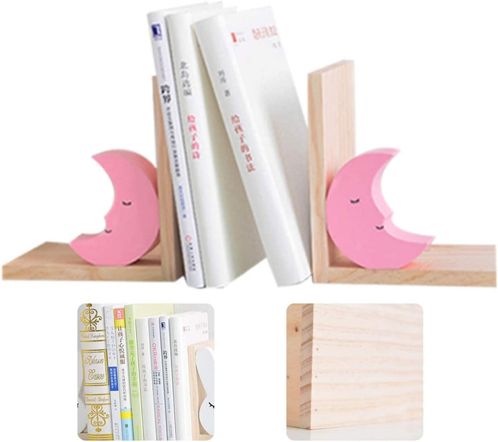 Nacnic Satz von Zwei hölzernen rosa Mond Buchstützen. rutschfeste Buchstützen für Bücherregale. Deko