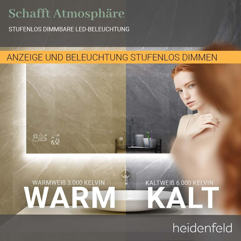 Heidenfeld Spiegel Infrarotheizung HF-HS200 mit Touchpanel | 𝟭𝟬 𝐉𝐀𝐇𝐑𝐄 𝐆𝐀𝐑𝐀𝐍𝐓𝐈𝐄 - 500 Watt - 120 x 60