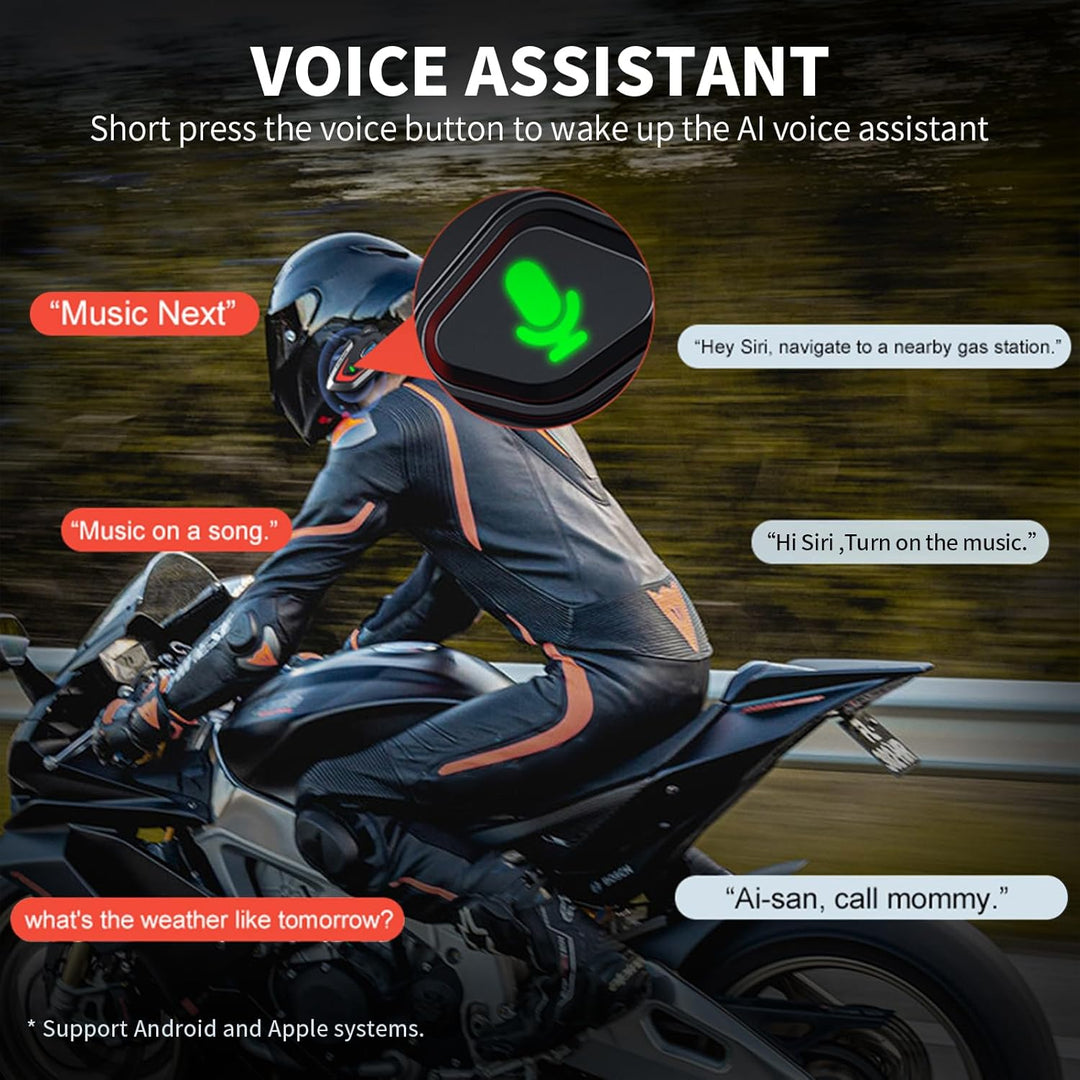 Motorrad Headset VR1,Motorrad Kopfhörer für eine Person,Motorrad Headset Bluetooth,Wasserdicht IPX6,