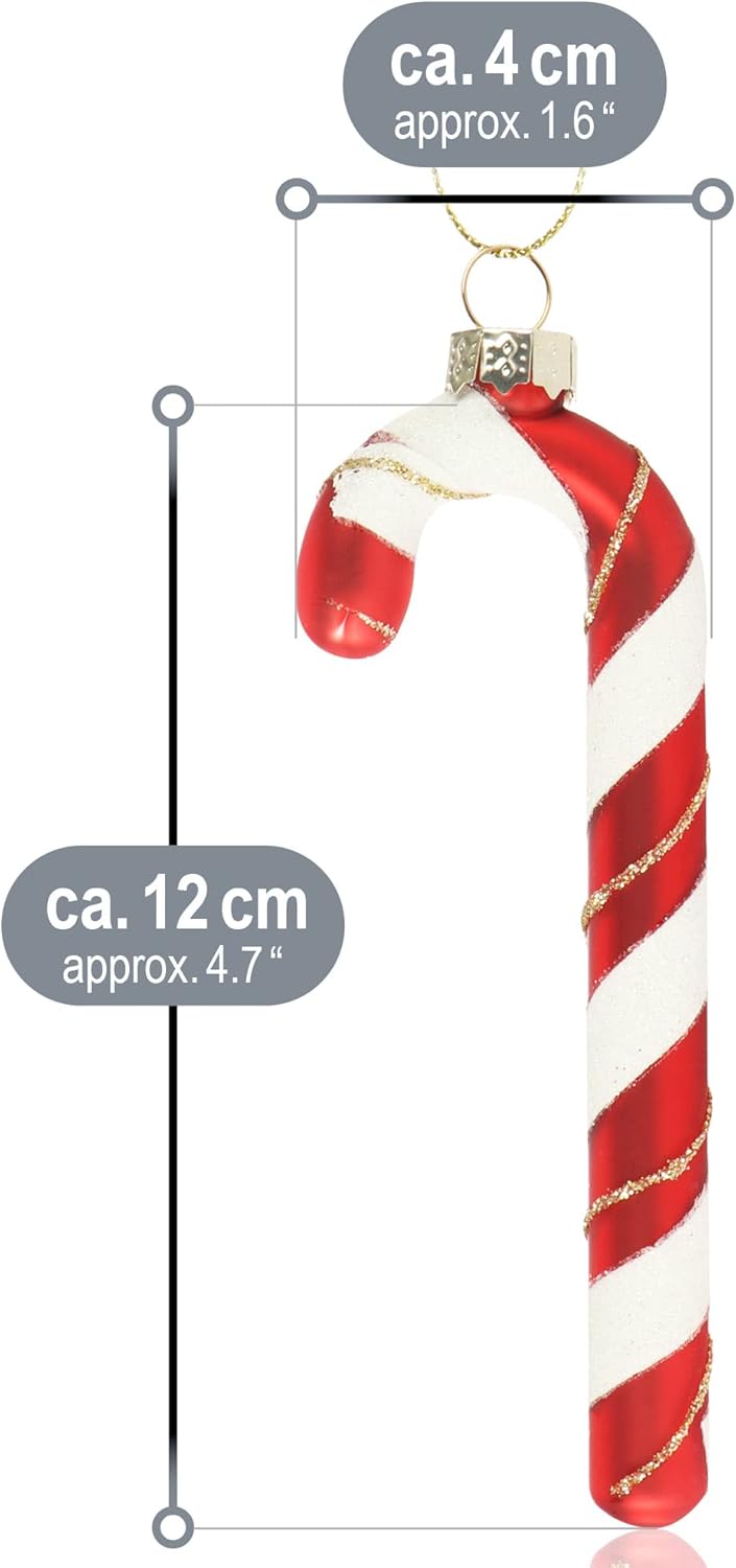 com-four® 6X Christbaumanhänger Zuckerstange - Christbaumschmuck zum Anhängen - Weihnachtskugel in Z