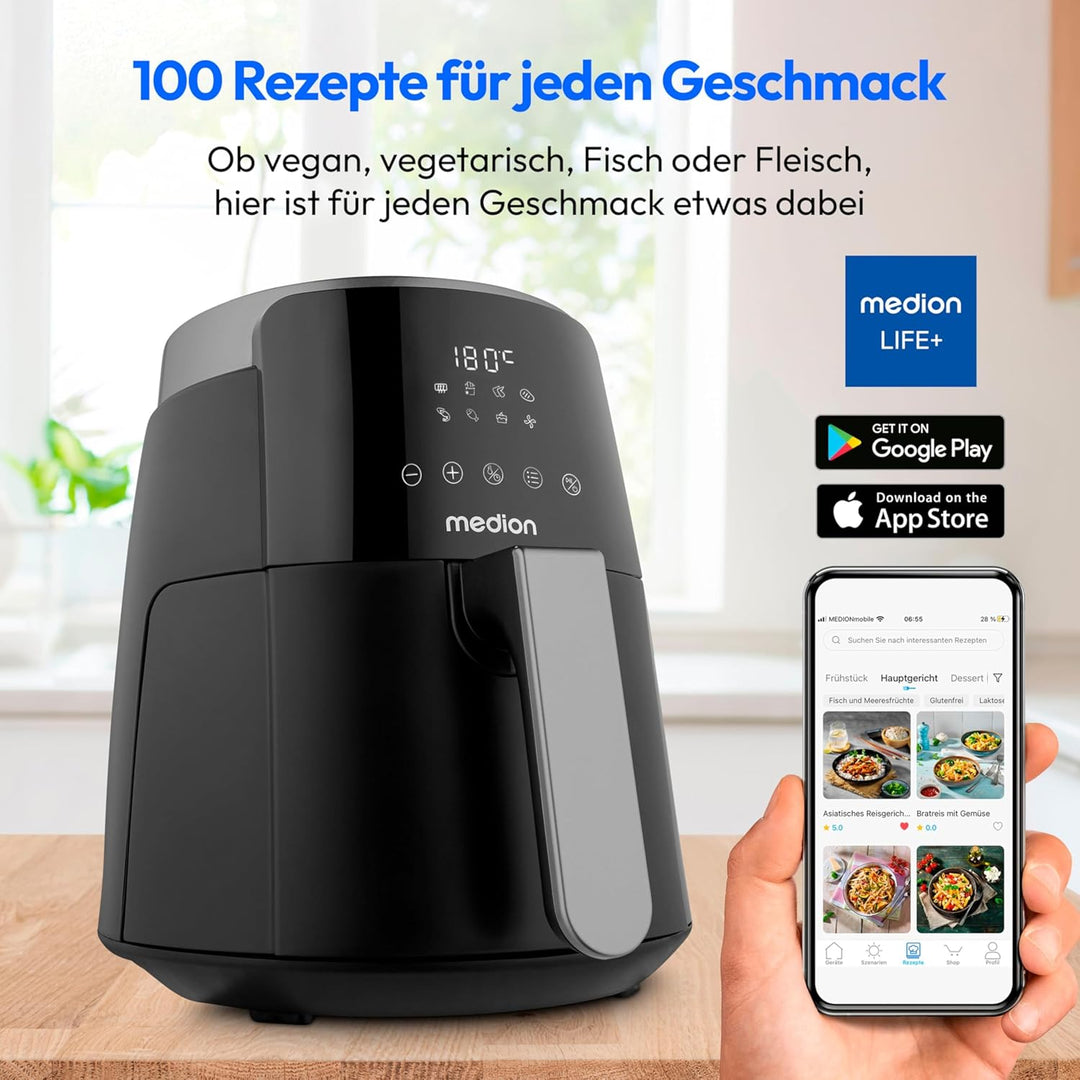 MEDION P40 L Heissluftfritteuse (4,7 Liter, Airfryer, 1500 Watt, einfache Bedienung, ölfreies Fritti