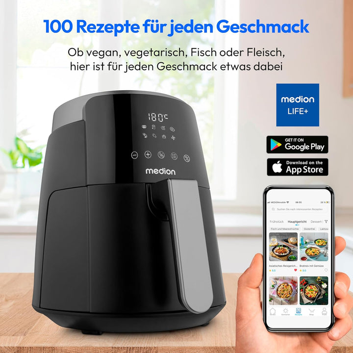 MEDION P40 L Heissluftfritteuse (4,7 Liter, Airfryer, 1500 Watt, einfache Bedienung, ölfreies Fritti