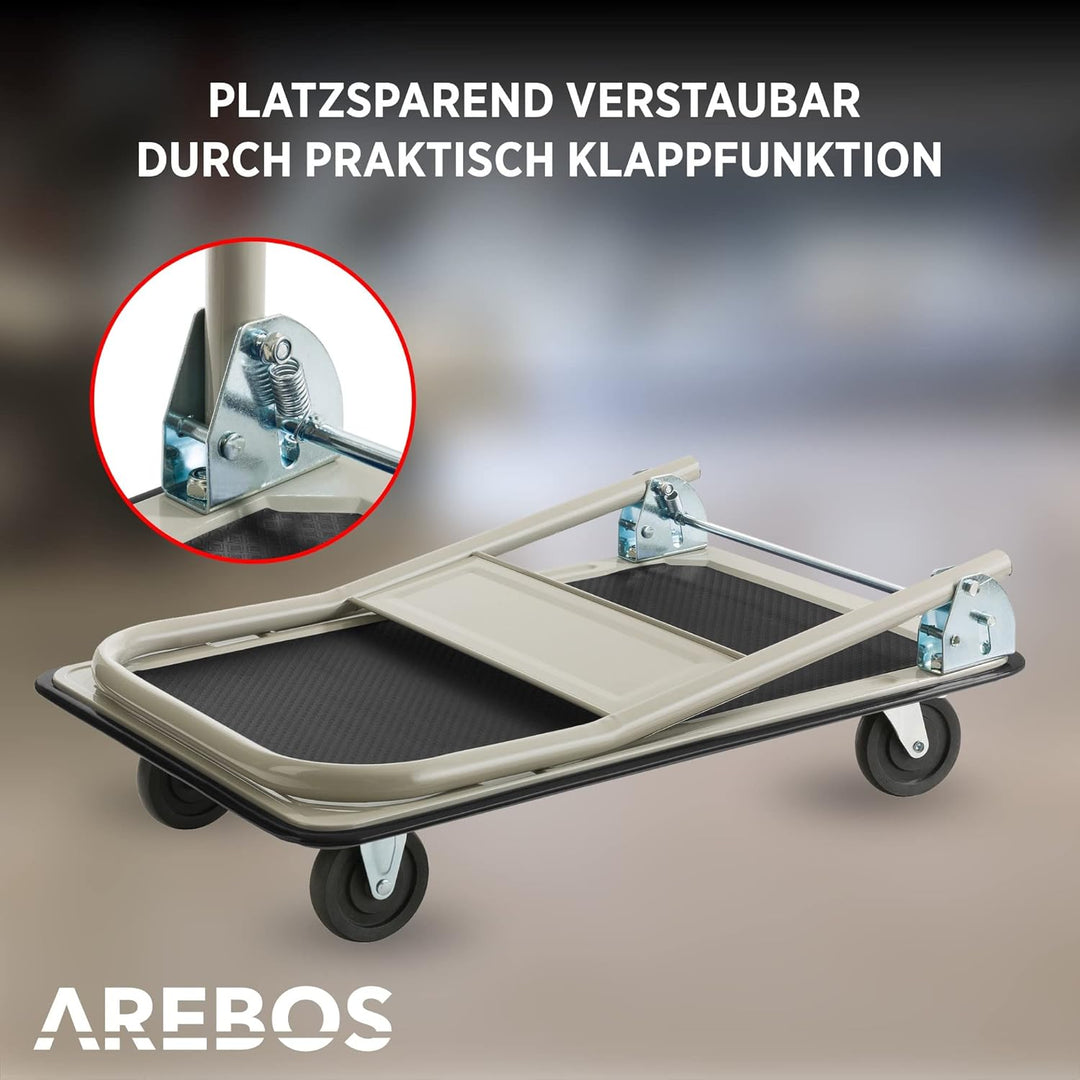 Arebos Plattformwagen Transportwagen Lagerwagen klappbar | 150kg Tragkraft | Lastenwagen | Transport