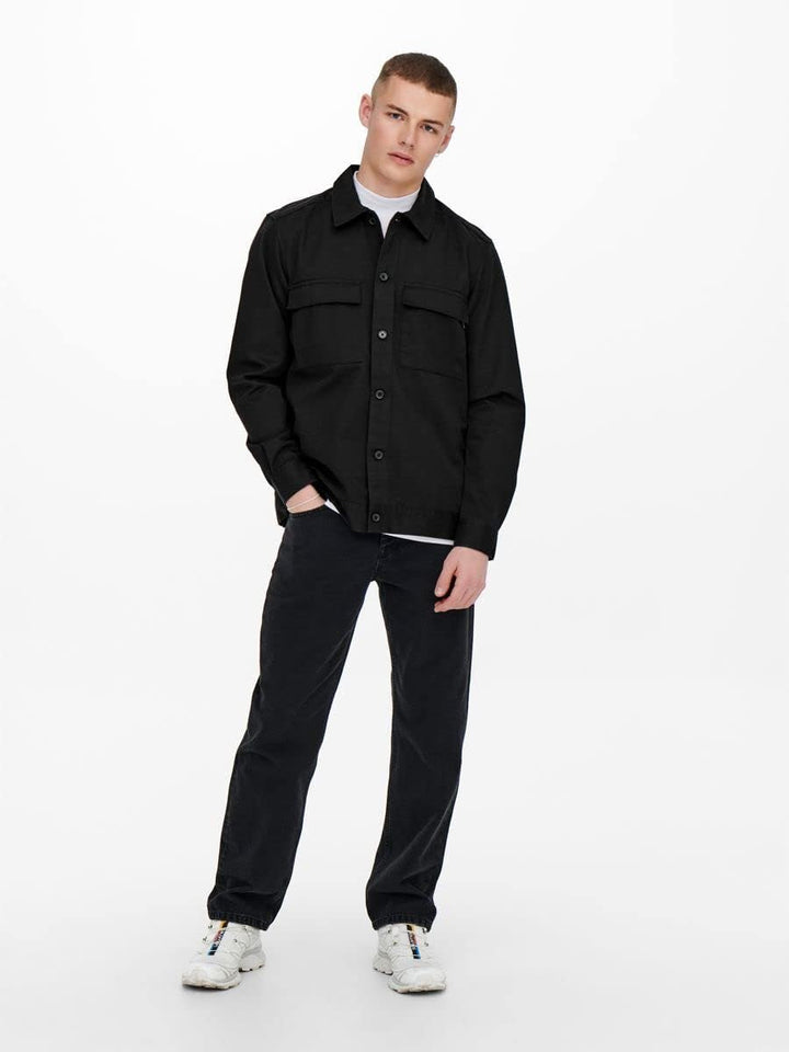 ONLY & SONS Long Sleeve Pocket Overshirt S Schwarz, S Schwarz
