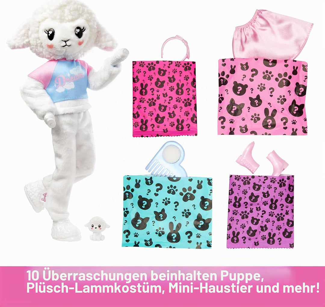 Barbie Cutie Reveal - Plüschlamm mit beweglicher Puppe, 10 Überraschungen inklusive Moden und Access