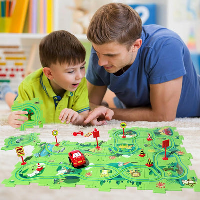 XAZASTOV Auto Spielzeug Autorennbahn DIY Puzzlebahn Kinderspielzeug Spielzeug ab 2-6 Jahren Dinosaur