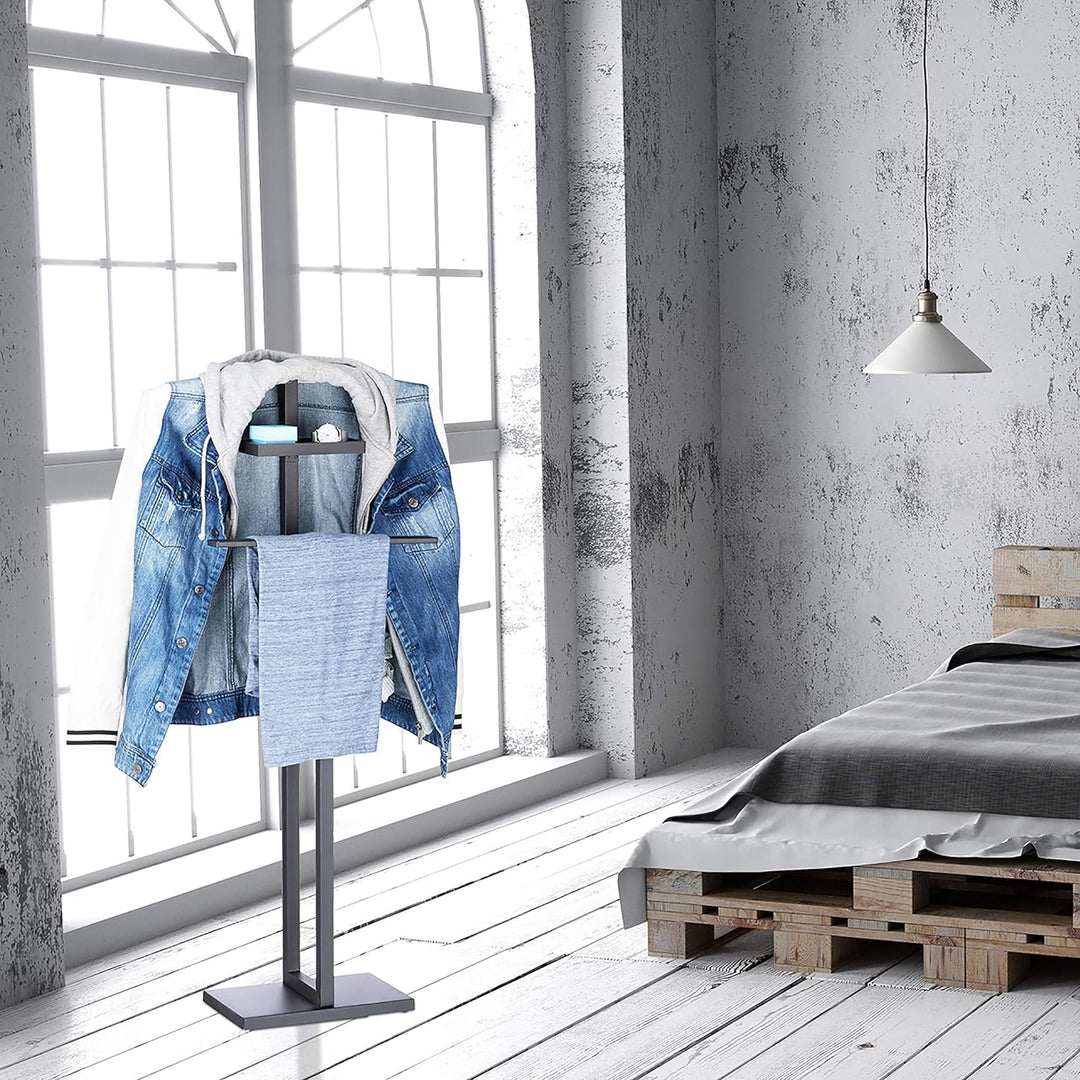 Relaxdays, schwarz Stummer Diener, Herrendiener, Kleiderbutler, mit Kleiderbügel und Hosenstange, Hx