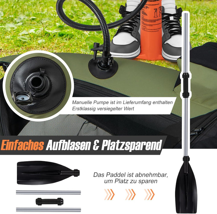 GOPLUS Bellyboot, Belly Boat bis 150 kg belastbar, aufblasbares Schlauchboot zum Angeln mit Alu Padd
