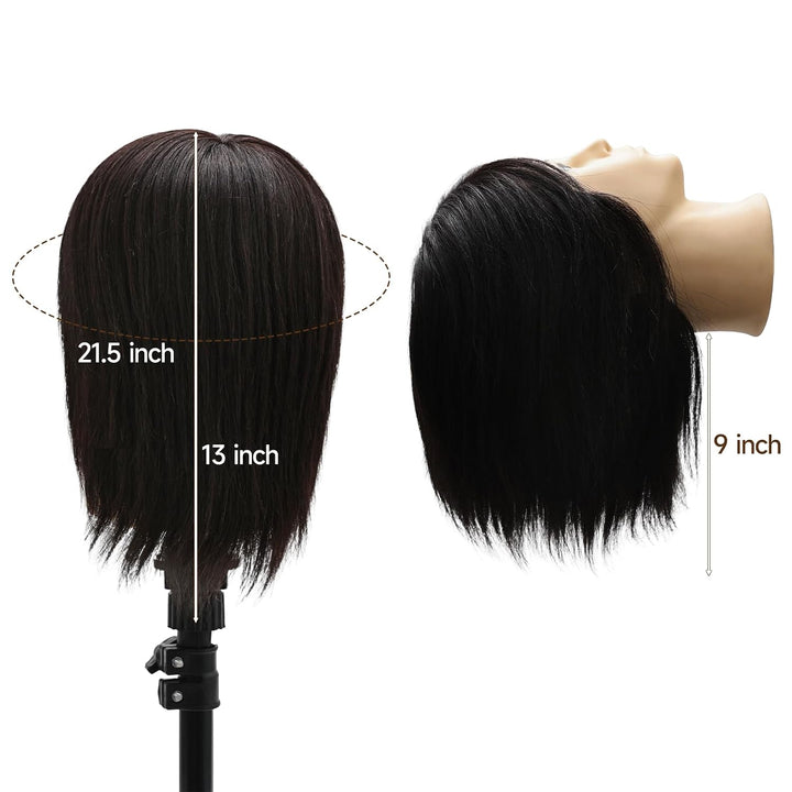 TwoWin 13 Zoll (33 cm) Frisierkopf Echthaar, Mann Friseurkopf Übungskopf 100% echthaar, Trainingskop