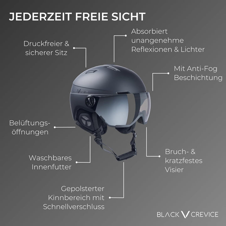 Black Crevice Skihelm Calgary I Skihelm mit Visier im Pilotenstyle I Skihelm Herren &amp; Damen I Skihel