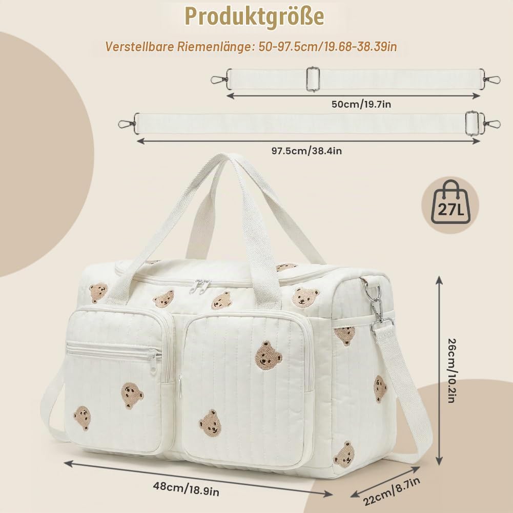 Aucuu Wickeltasche, Babytasche Mama Tasche, Kliniktasche Geburt Stickerei, Gross Mommy Bag, Henkelta