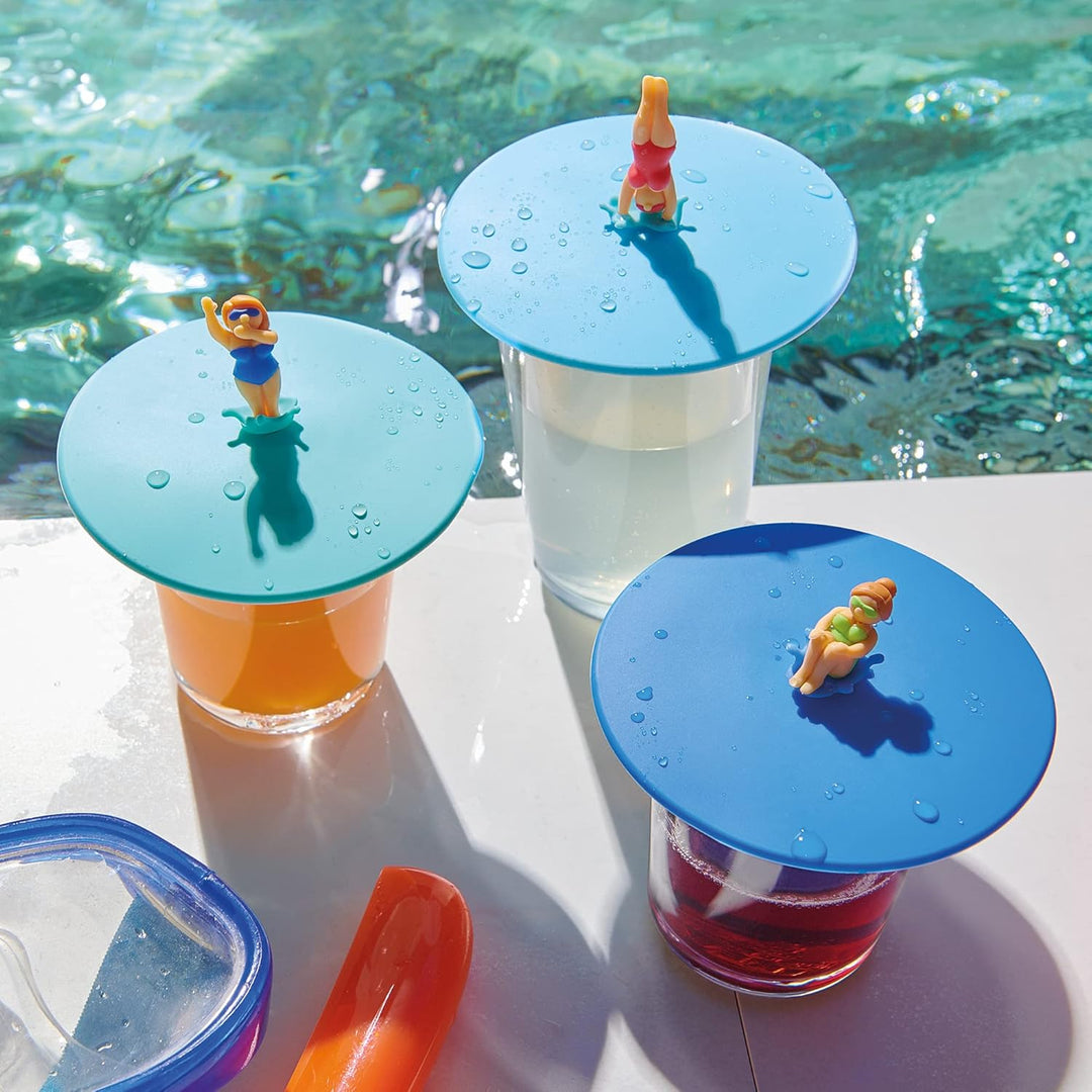Lurch 210303 Mein Deckel Splash Girls 3er Set Glasabdeckungen aus Premium-Platin-Silikon Ø10,5cm, Bl