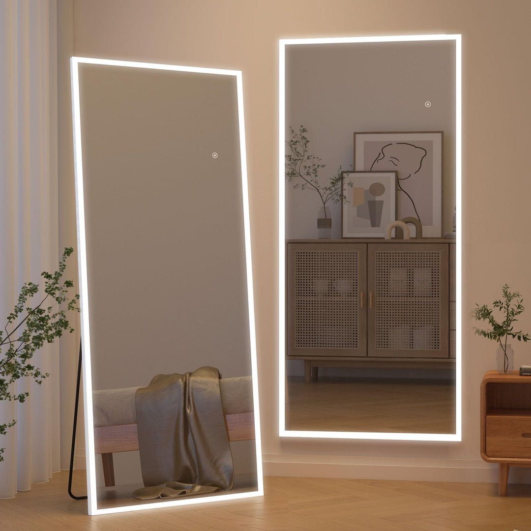 CASSILANDO Spiegel in voller Länge mit LED-Lichtern, freistehender Bodenspiegel, Wandspiegel, Farbe