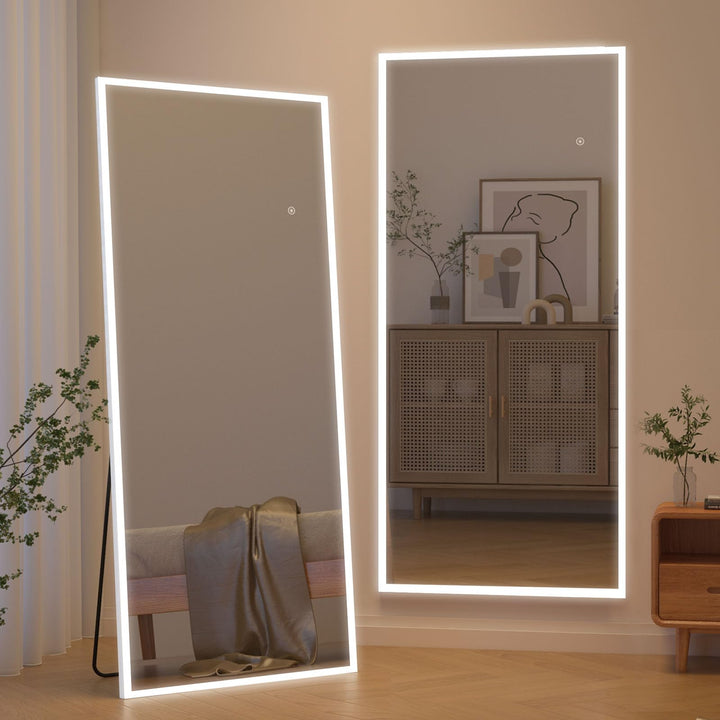 CASSILANDO Spiegel in voller Länge mit LED-Lichtern, freistehender Bodenspiegel, Wandspiegel, Farbe