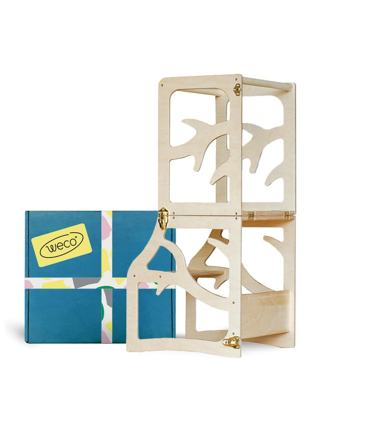 Weco Montessori Kinder Lernturm 2 in 1 Baum Design Tritthocker FSC Zertifikat Schreibtisch Montessor