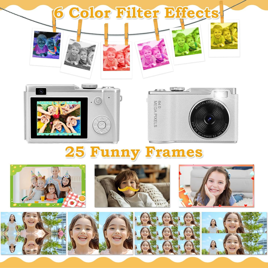 AKOFIC Kinderkamera, 2,4 Zoll 1080P HD Bildschirm Kamera Kinder mit 32GB Karte, Selfie Digitalkamera