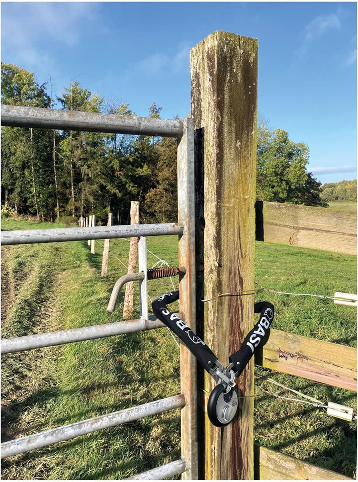 BASI | Stahlkette mit Textilüberzug | Gehärtete Vierkantkette | Länge 110 cm | Schloss für Fahrrad,