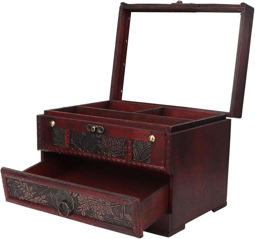 Vintage Handgefertigte Aufbewahrungsbox, Retro-Schmuckkästchen/Aufbewahrungsbox Aus Holz Mit Spiegel