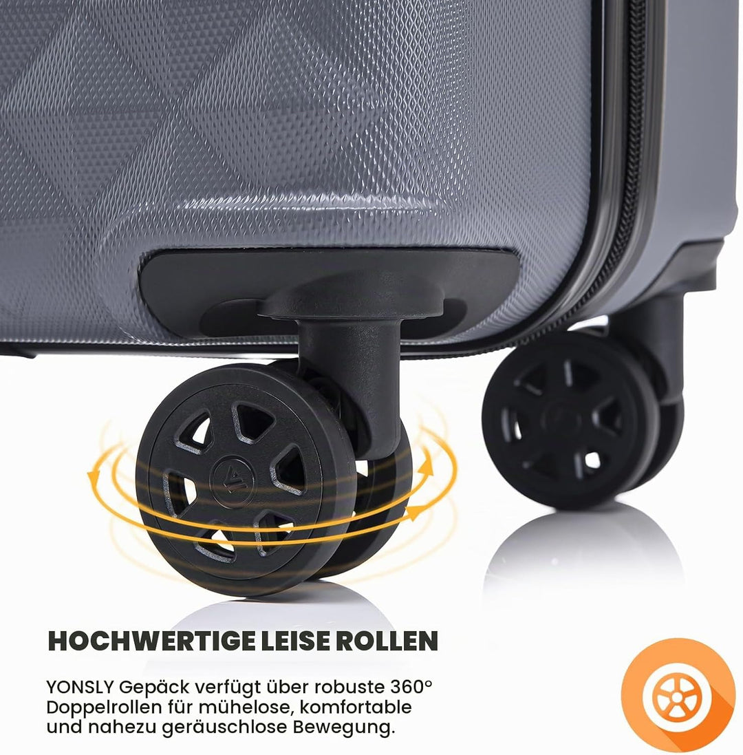 Koffer Suitcase S Grau, Trolley Reisekoffer, Kabinenkoffer Rollkoffer Handgepäck mit 4 Rollen 360°,