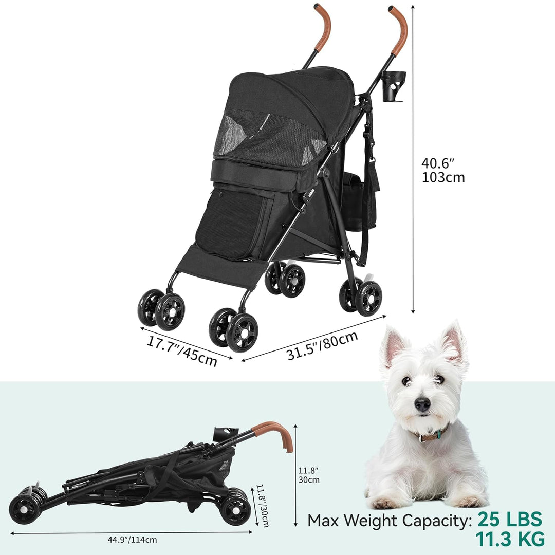 YITAHOME Hundewagen Haustiere Buggy bis 11,3kg, Hundebuggy mit Netzfenstern & Getränkehalter & Ablag