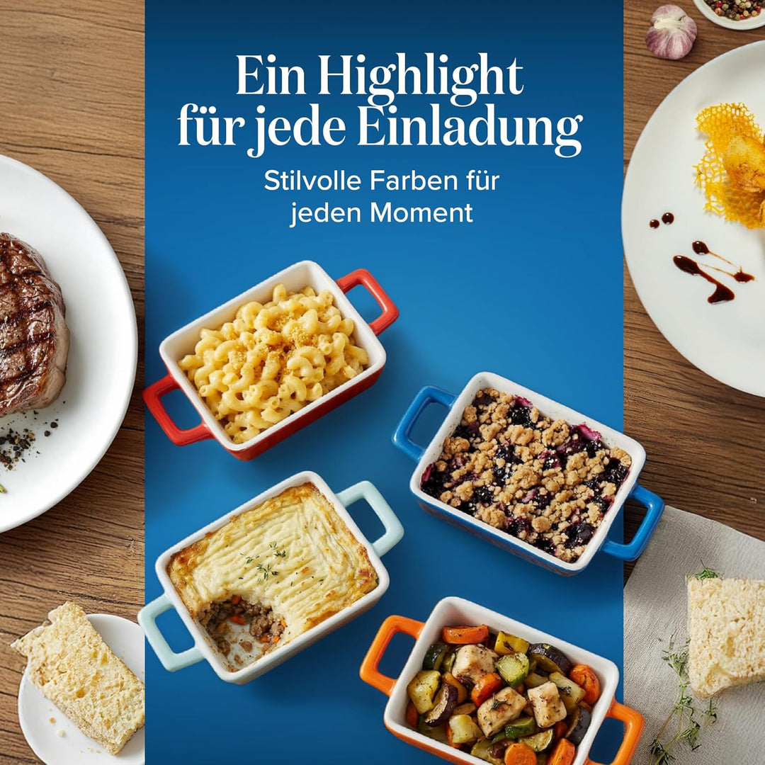 Joeji’s Kitchen Mini Auflaufformen (4er Set, 325ml): Kleine, rechteckige Keramik-Ofenformen für Lasa