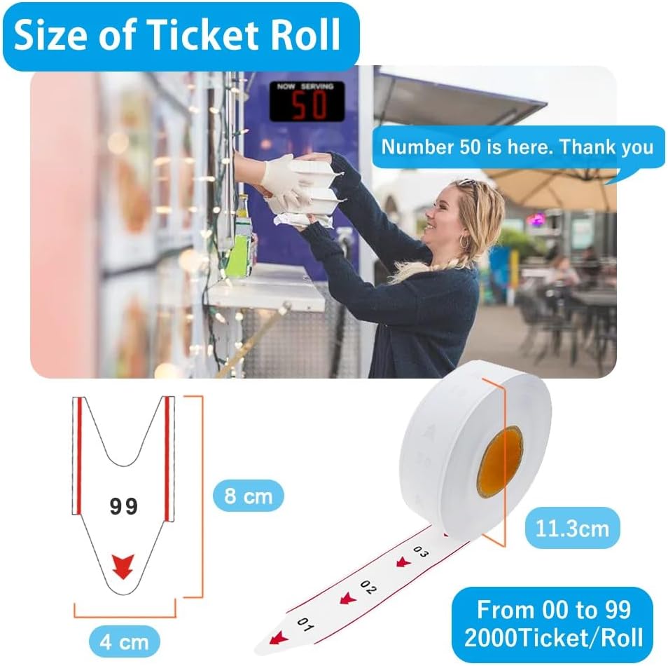 Zwei Cifre Warteschlange Ticket Turn-O-Matic Ticketrollen für Wartemarken-Ausgabegerät Wartenummer T