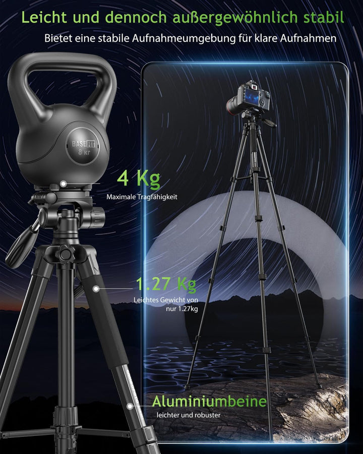 CAMBOFOTO 74"/188cm Aluminium Kamerastativ, Tragbar mit 360° Kugelkopf mit Handyhalter, 1/4 Universa