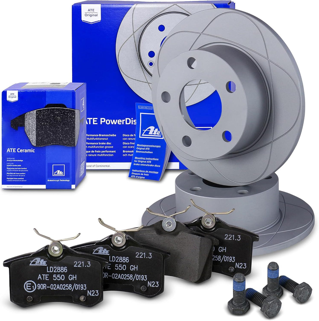 ATE Bremsenset Hinterachse inkl. Power Disc Bremsscheiben Hinten Ø 245 mm Voll und Ceramic Bremsbelä