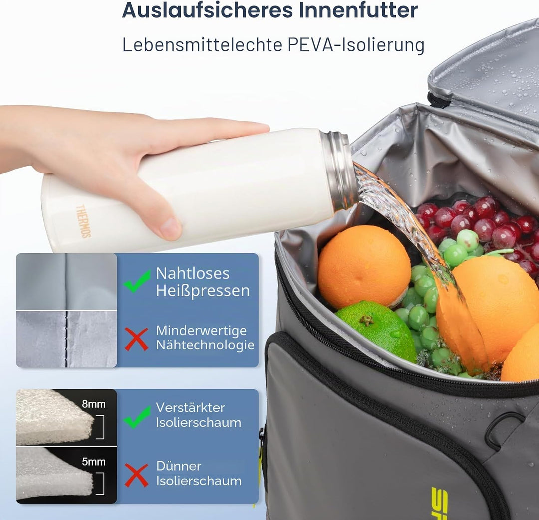 SPARTER Rucksack-Kühler, isoliert, auslaufsicher, 33 Dosen, wasserdicht, leicht, isoliert, Eistruhe,
