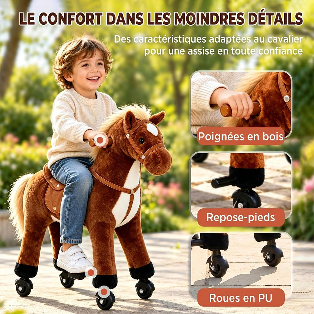 HOMCOM Plüsch-Laufpferd Reittier Schaukelpferd für 2+ 50cm Braun