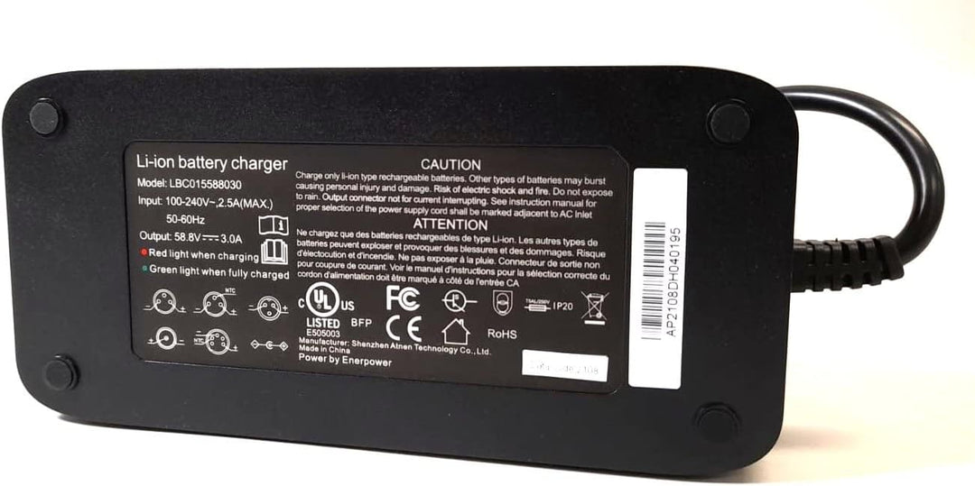 Enerpower Ladegerät Li-Ion 58,8V 3A 180 Watt (XLR-3, DC Rundstecker 5,5 x 2,5 mm) für 14S Li-Ion Akk