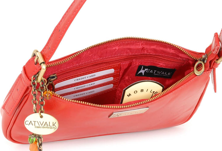 Catwalk Collection Handbags - Klein Damen Schultertasche - Henkeltasche - Leder mit Krokodilprägung