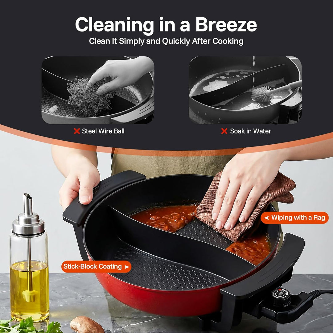Elektrischer Hot Pot 6 L mit Trennwand, 1360 W und Glasdeckel | Antihaftbeschichteter Aluminiumtopf